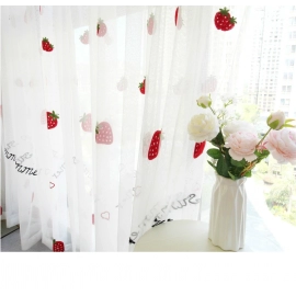 Cute Strawberry tulle curtains for girl kids room curtains living room bedroom window white embroidered sheer